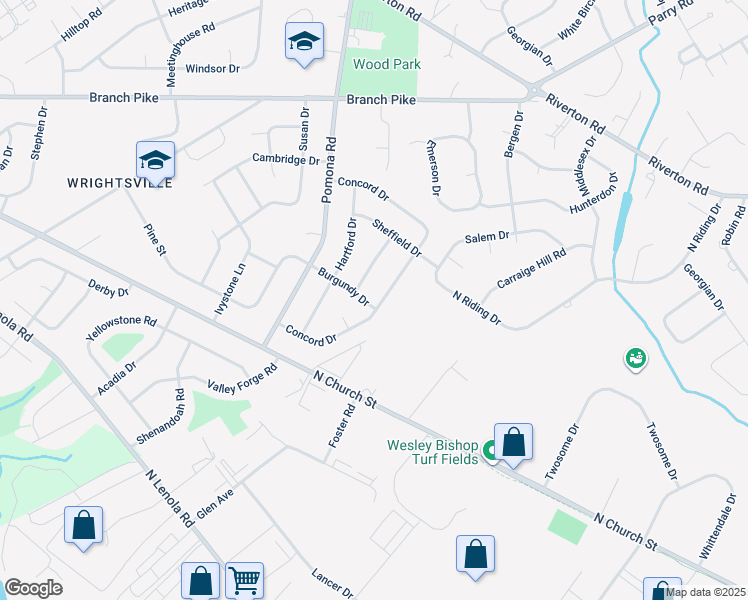 map of restaurants, bars, coffee shops, grocery stores, and more near 3200 Concord Drive in Cinnaminson