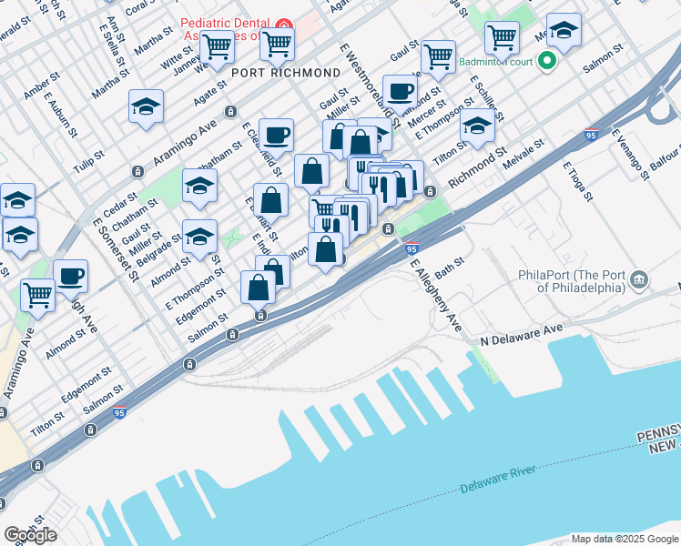map of restaurants, bars, coffee shops, grocery stores, and more near in Philadelphia