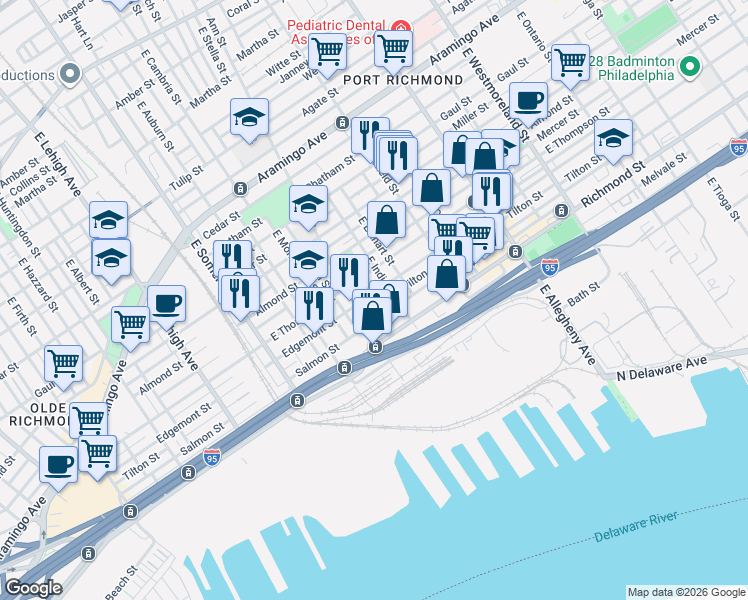 map of restaurants, bars, coffee shops, grocery stores, and more near 2960 Tilton Street in Philadelphia