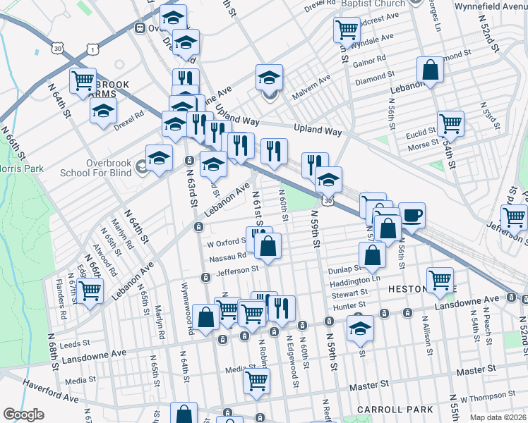 map of restaurants, bars, coffee shops, grocery stores, and more near in Philadelphia