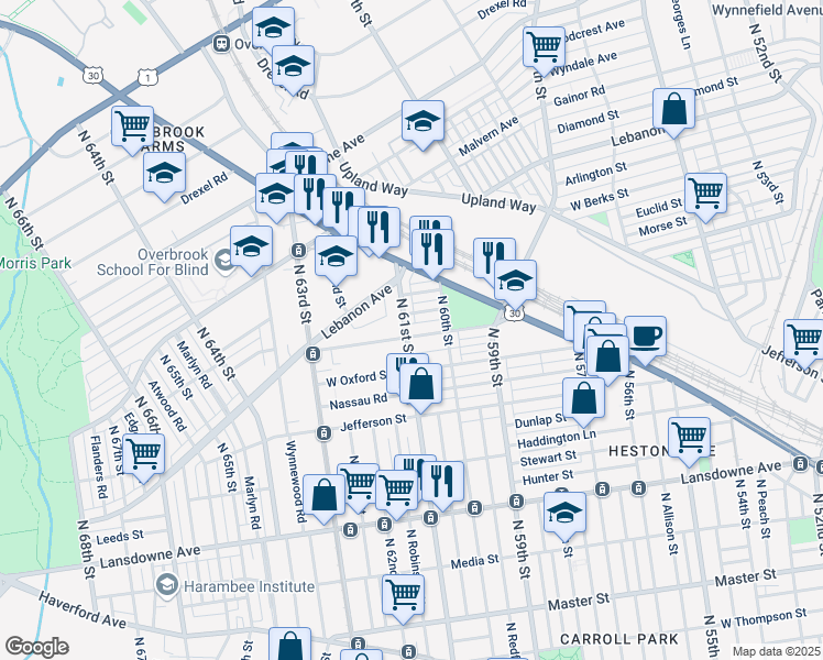 map of restaurants, bars, coffee shops, grocery stores, and more near in Philadelphia