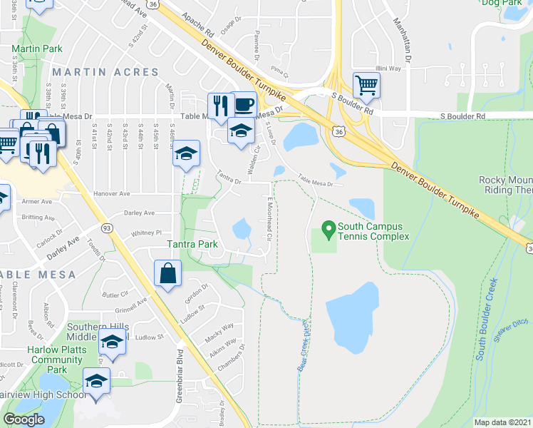 map of restaurants, bars, coffee shops, grocery stores, and more near 903 East Moorhead Circle in Boulder
