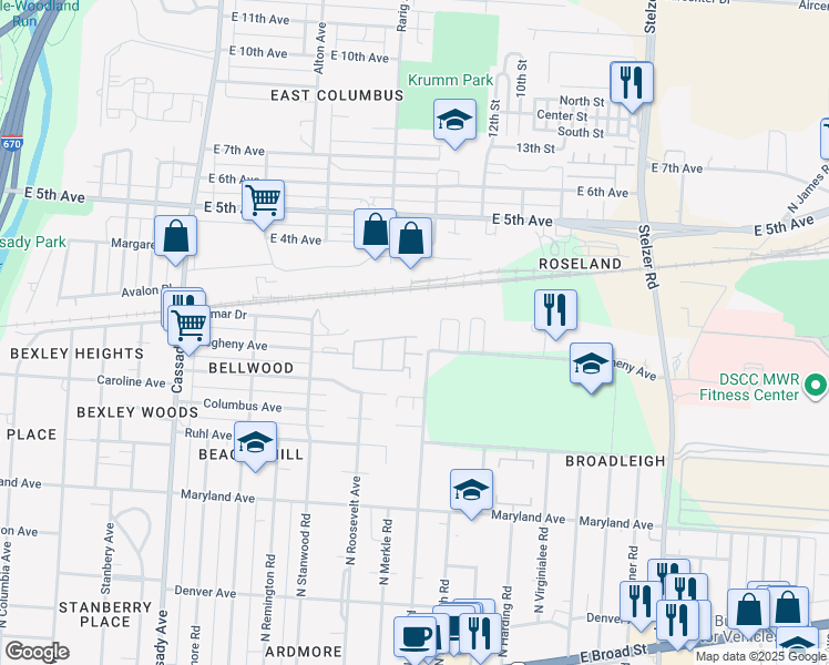 map of restaurants, bars, coffee shops, grocery stores, and more near 3000 Barclay Square North in Columbus