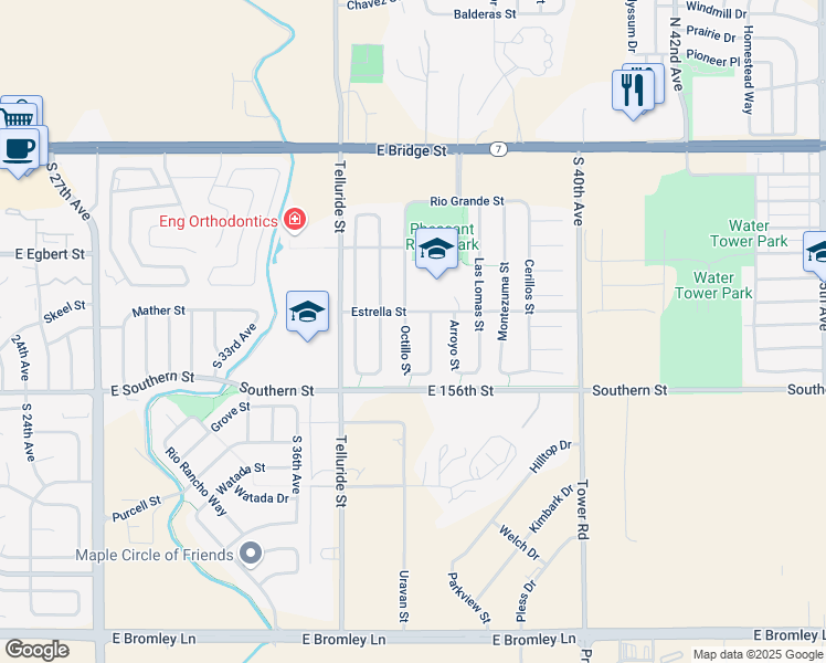 map of restaurants, bars, coffee shops, grocery stores, and more near 345 Octillo Street in Brighton