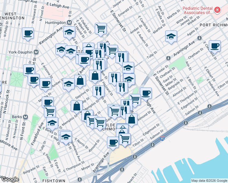 map of restaurants, bars, coffee shops, grocery stores, and more near in Philadelphia