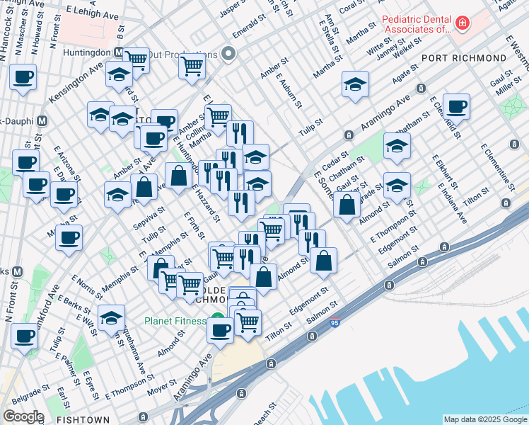 map of restaurants, bars, coffee shops, grocery stores, and more near 2675 Cedar Street in Philadelphia