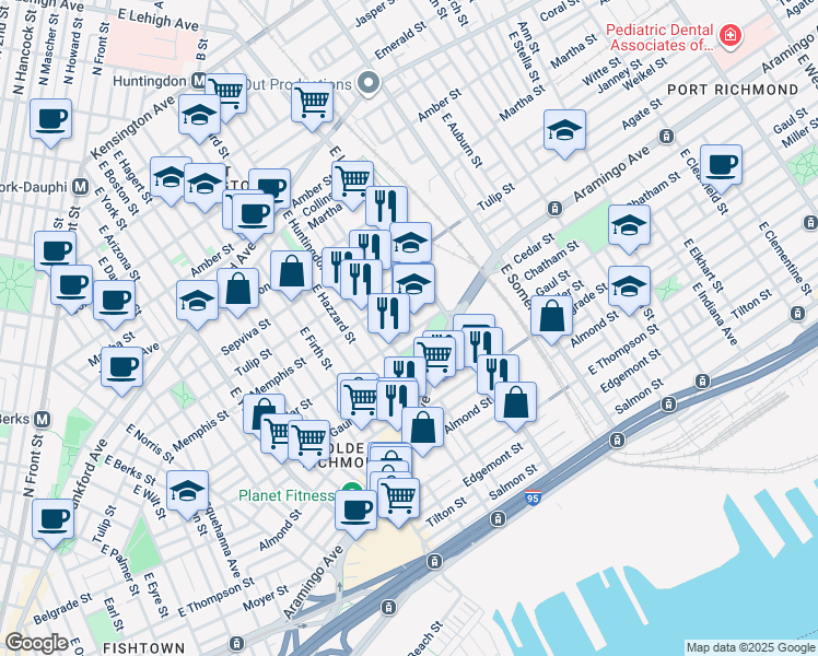 map of restaurants, bars, coffee shops, grocery stores, and more near 2642 Cedar Street in Philadelphia