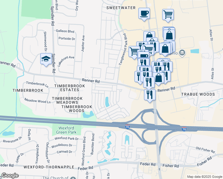 map of restaurants, bars, coffee shops, grocery stores, and more near 1446 Gary Ganue Drive in Columbus