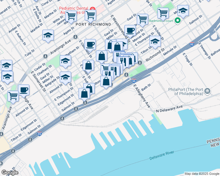 map of restaurants, bars, coffee shops, grocery stores, and more near in Philadelphia