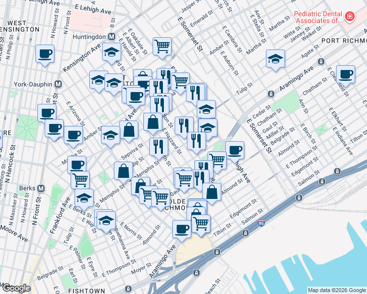 map of restaurants, bars, coffee shops, grocery stores, and more near in Philadelphia