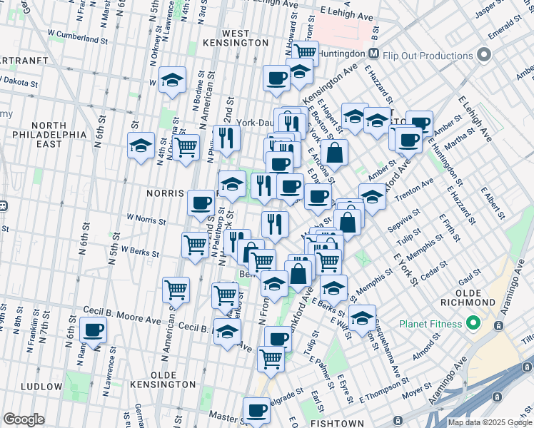 map of restaurants, bars, coffee shops, grocery stores, and more near in Philadelphia
