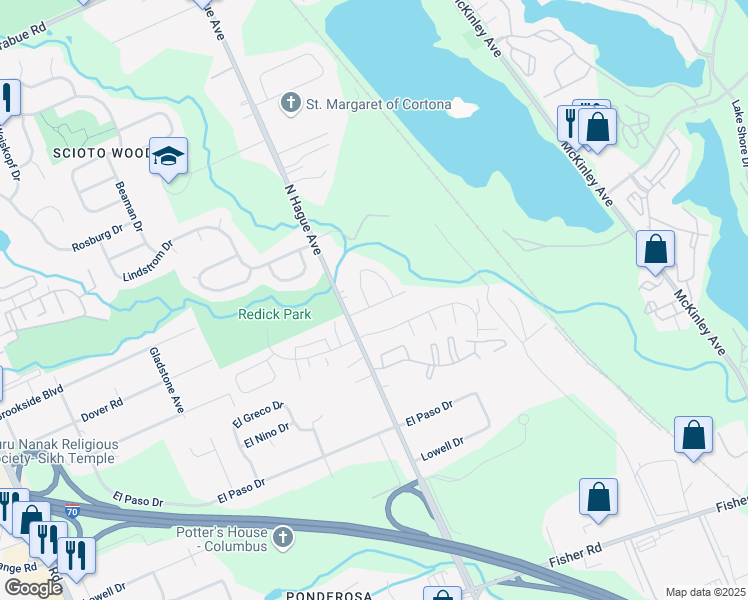 map of restaurants, bars, coffee shops, grocery stores, and more near 2976 La Vista Drive in Columbus