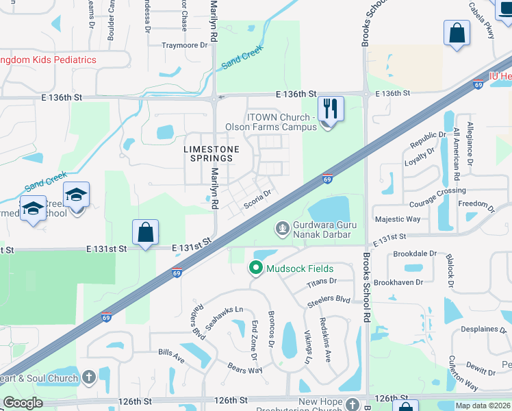 map of restaurants, bars, coffee shops, grocery stores, and more near 12075 Scoria Drive in Fishers