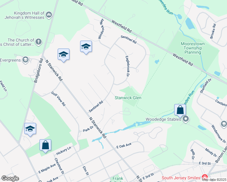 map of restaurants, bars, coffee shops, grocery stores, and more near 1 Old Gate Lane in Moorestown