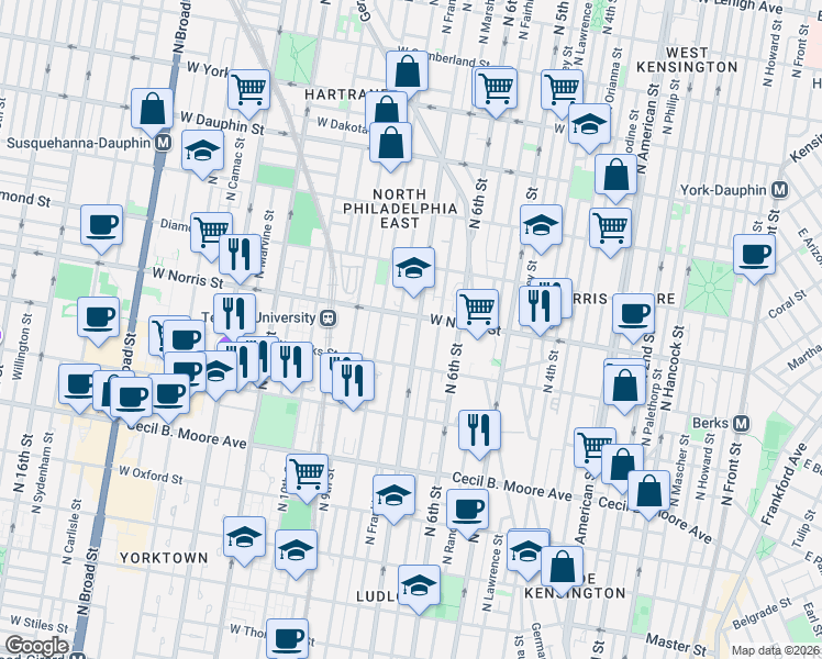 map of restaurants, bars, coffee shops, grocery stores, and more near in Philadelphia
