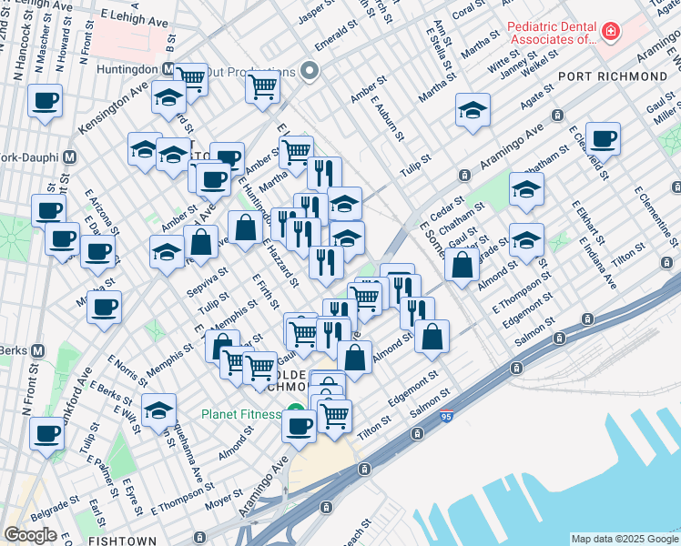 map of restaurants, bars, coffee shops, grocery stores, and more near 2642 Cedar Street in Philadelphia