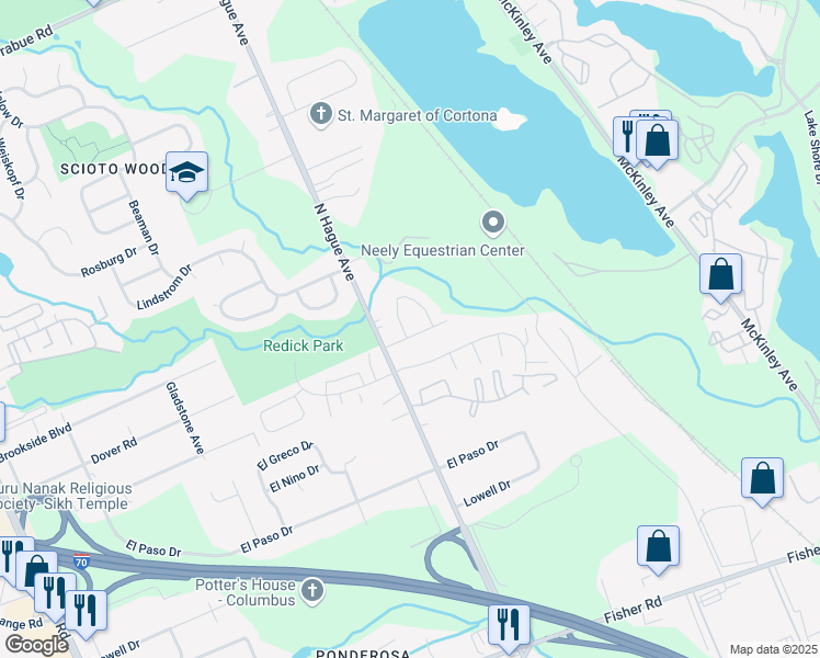 map of restaurants, bars, coffee shops, grocery stores, and more near 2960 Gooden Way in Columbus