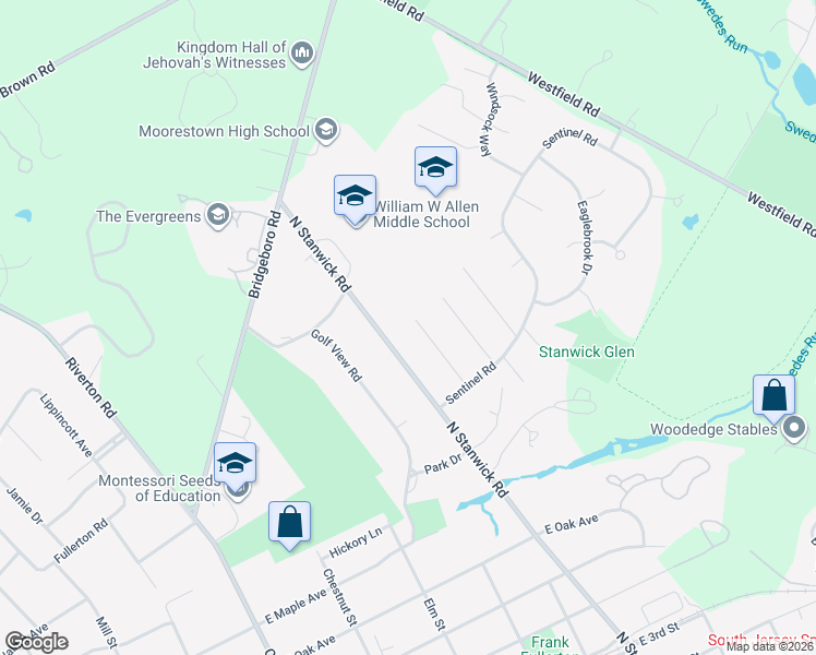 map of restaurants, bars, coffee shops, grocery stores, and more near 736 Signal Light Road in Moorestown