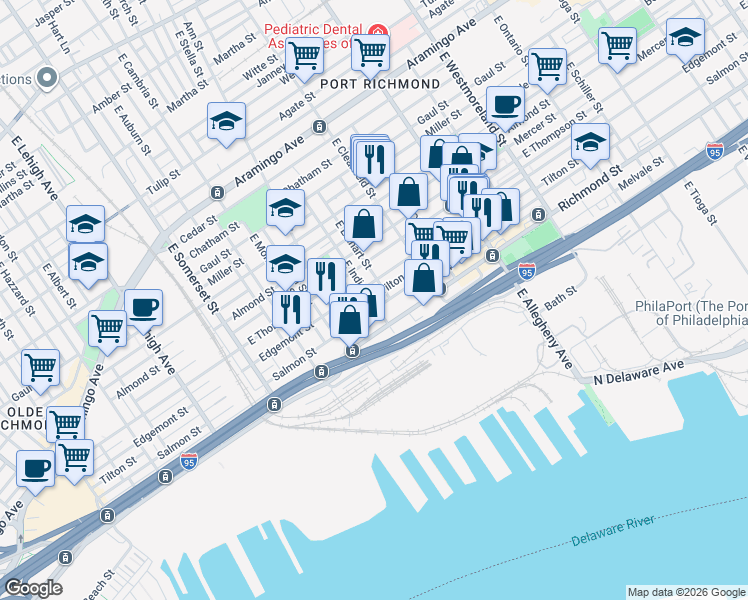 map of restaurants, bars, coffee shops, grocery stores, and more near 3003 Tilton Street in Philadelphia