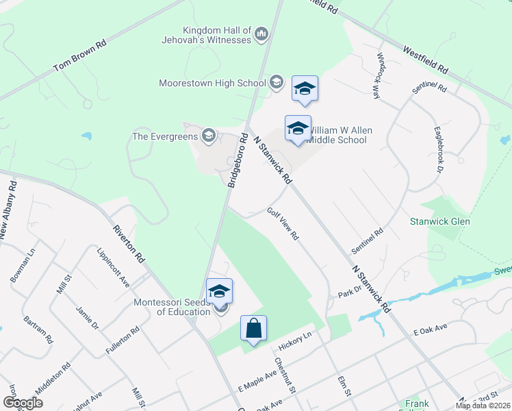 map of restaurants, bars, coffee shops, grocery stores, and more near 850 Golf View Road in Moorestown