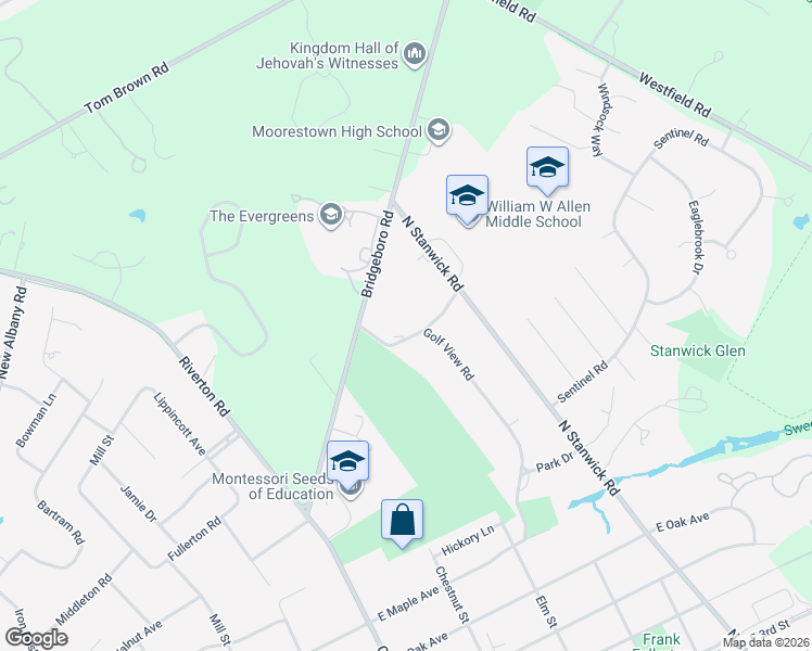 map of restaurants, bars, coffee shops, grocery stores, and more near 850 Golf View Road in Moorestown