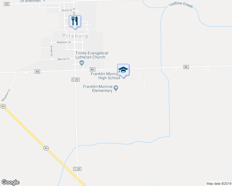 map of restaurants, bars, coffee shops, grocery stores, and more near 8591 Oakes Road in Arcanum