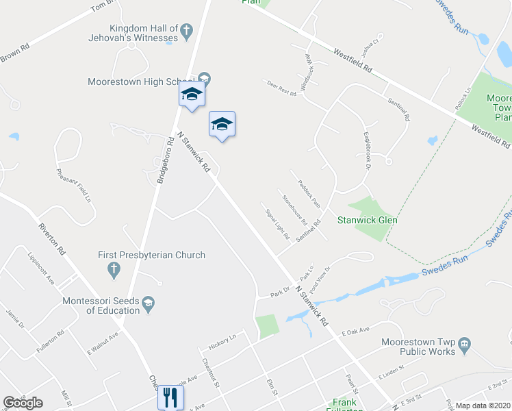 map of restaurants, bars, coffee shops, grocery stores, and more near 744 Signal Light Road in Moorestown