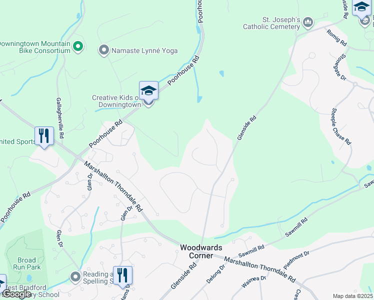 map of restaurants, bars, coffee shops, grocery stores, and more near 1317 Broadview West in Chester County
