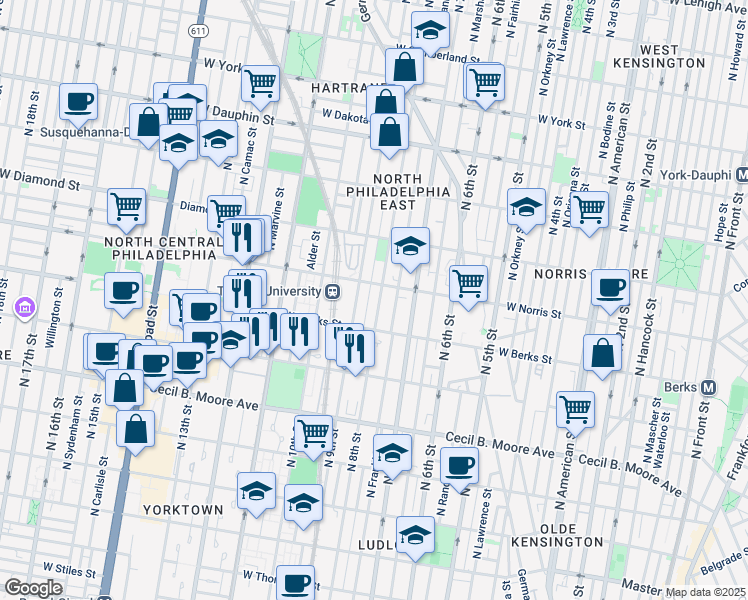 map of restaurants, bars, coffee shops, grocery stores, and more near in Philadelphia