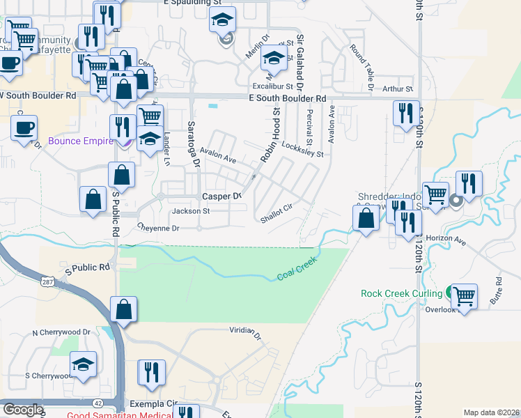 map of restaurants, bars, coffee shops, grocery stores, and more near 730 Shallot Circle in Lafayette