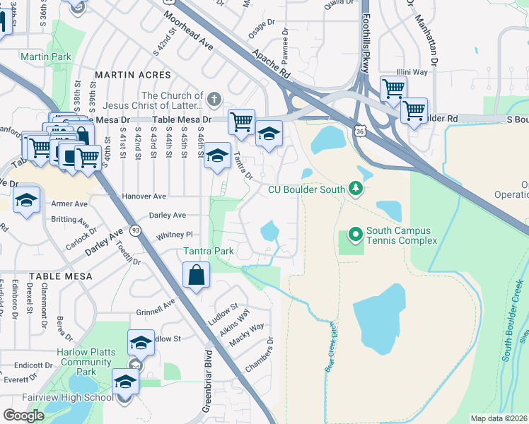 map of restaurants, bars, coffee shops, grocery stores, and more near 860 West Moorhead Circle in Boulder