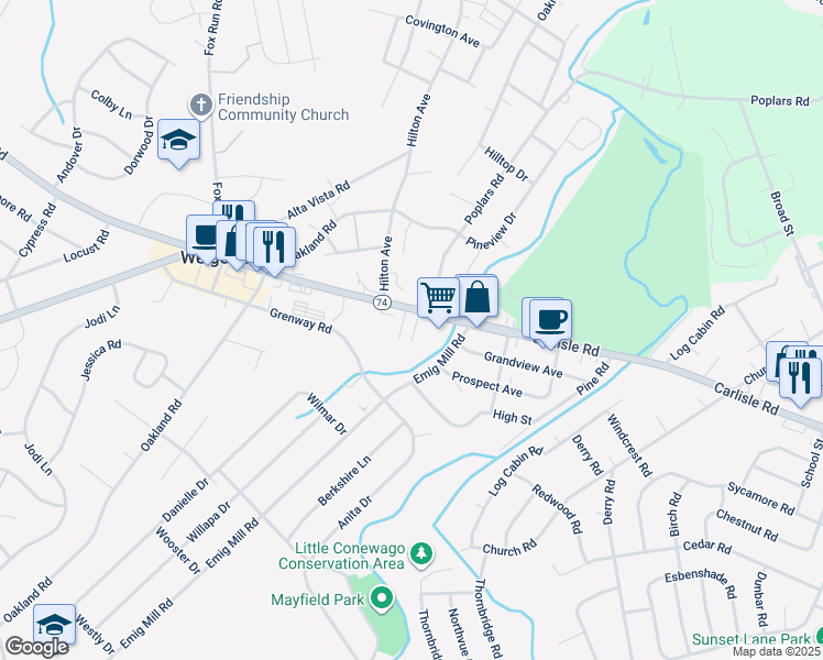map of restaurants, bars, coffee shops, grocery stores, and more near 2212 Harlacker Lane in Dover