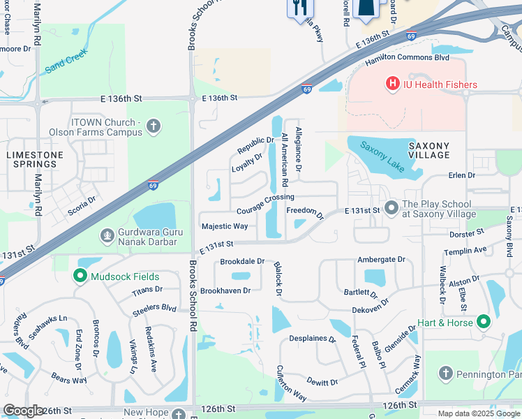 map of restaurants, bars, coffee shops, grocery stores, and more near 13183 United Drive in Fishers