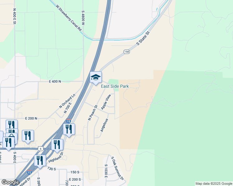 map of restaurants, bars, coffee shops, grocery stores, and more near 362 North Cherry Lane in Santaquin