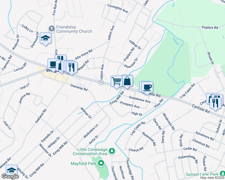 map of restaurants, bars, coffee shops, grocery stores, and more near 2212 Harlacker Lane in Dover