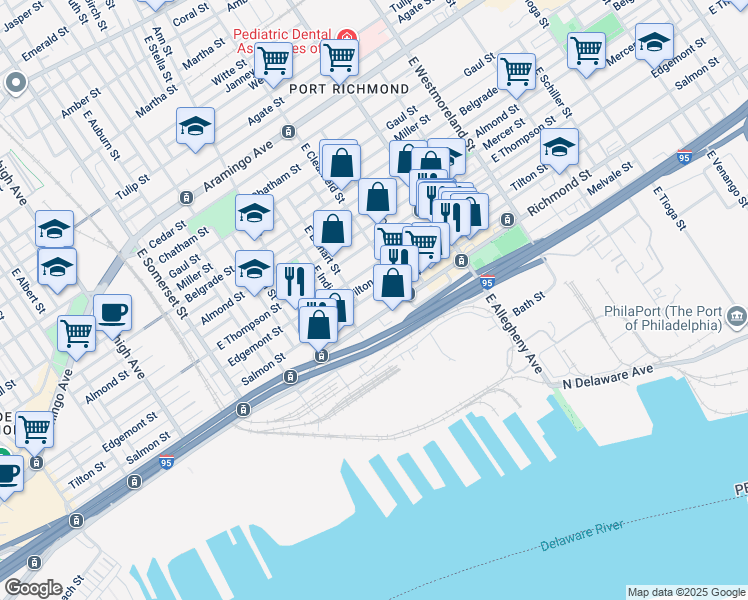 map of restaurants, bars, coffee shops, grocery stores, and more near 3027 Richmond Street in Philadelphia