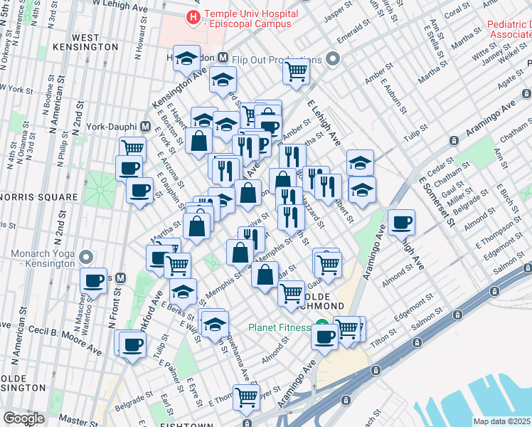 map of restaurants, bars, coffee shops, grocery stores, and more near in Philadelphia