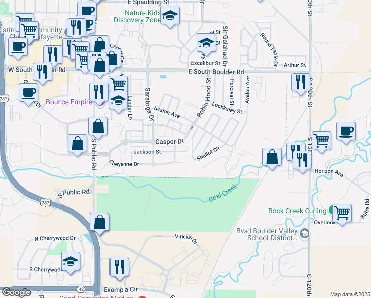 map of restaurants, bars, coffee shops, grocery stores, and more near 651 Cheyenne Drive in Lafayette