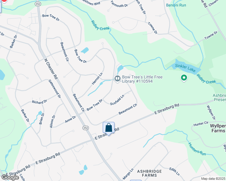 map of restaurants, bars, coffee shops, grocery stores, and more near 1618 Bow Tree Drive in West Chester