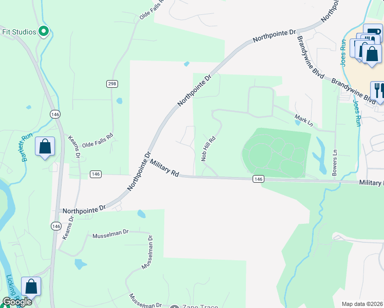 map of restaurants, bars, coffee shops, grocery stores, and more near 3139 Sandhurst Drive in Zanesville