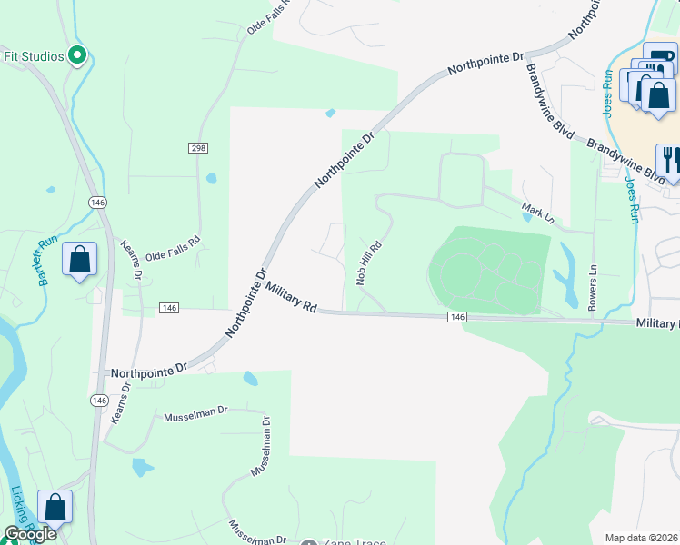 map of restaurants, bars, coffee shops, grocery stores, and more near 3139 Sandhurst Drive in Zanesville