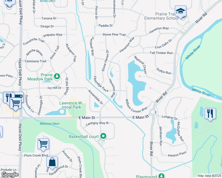 map of restaurants, bars, coffee shops, grocery stores, and more near 13410 Flintridge Pass in Carmel
