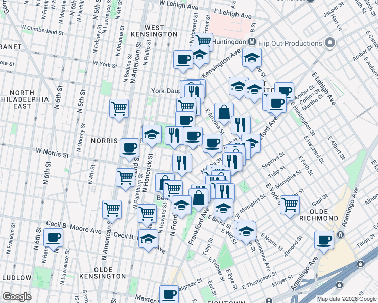map of restaurants, bars, coffee shops, grocery stores, and more near 2000 Dreer Street in Philadelphia