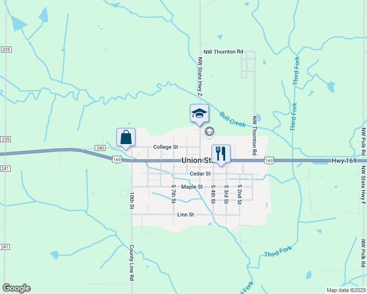 map of restaurants, bars, coffee shops, grocery stores, and more near 625 College Street in Union Star