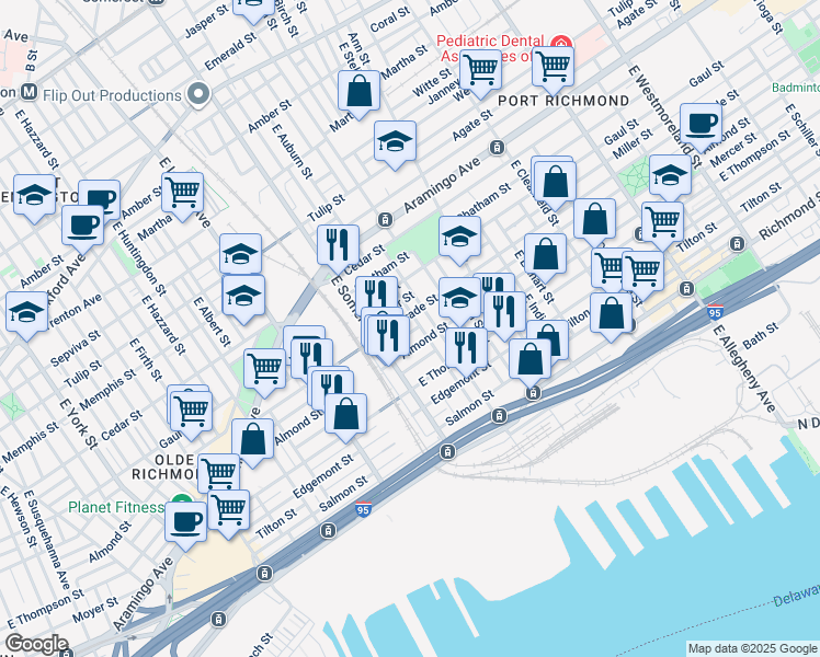 map of restaurants, bars, coffee shops, grocery stores, and more near 2840 Livingston Street in Philadelphia
