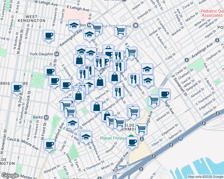 map of restaurants, bars, coffee shops, grocery stores, and more near in Philadelphia