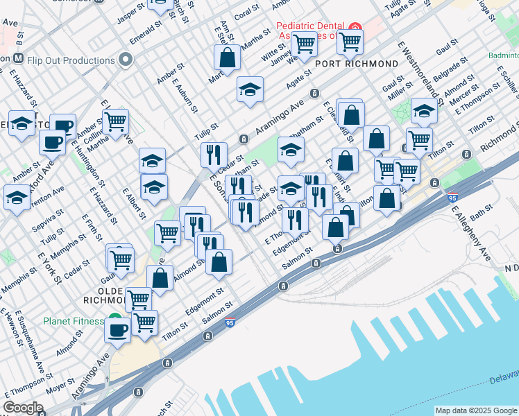 map of restaurants, bars, coffee shops, grocery stores, and more near 2840 Livingston Street in Philadelphia