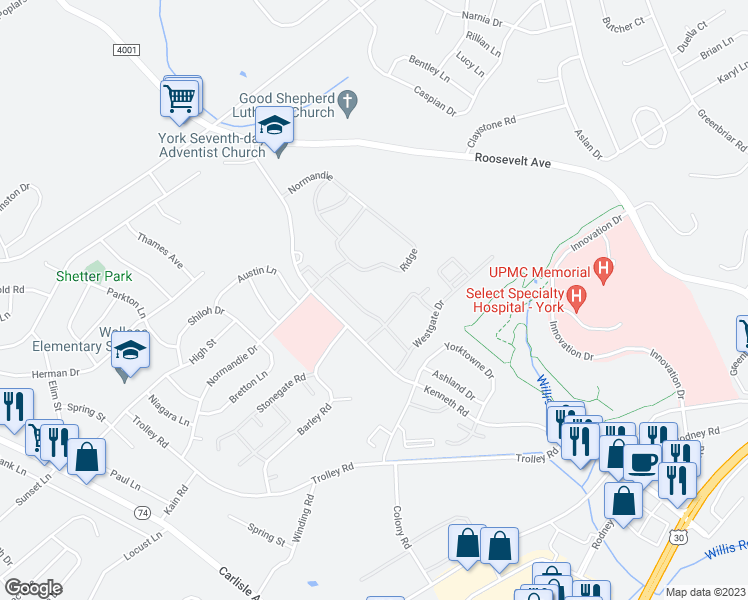 map of restaurants, bars, coffee shops, grocery stores, and more near 1679 Westgate Drive in Shiloh