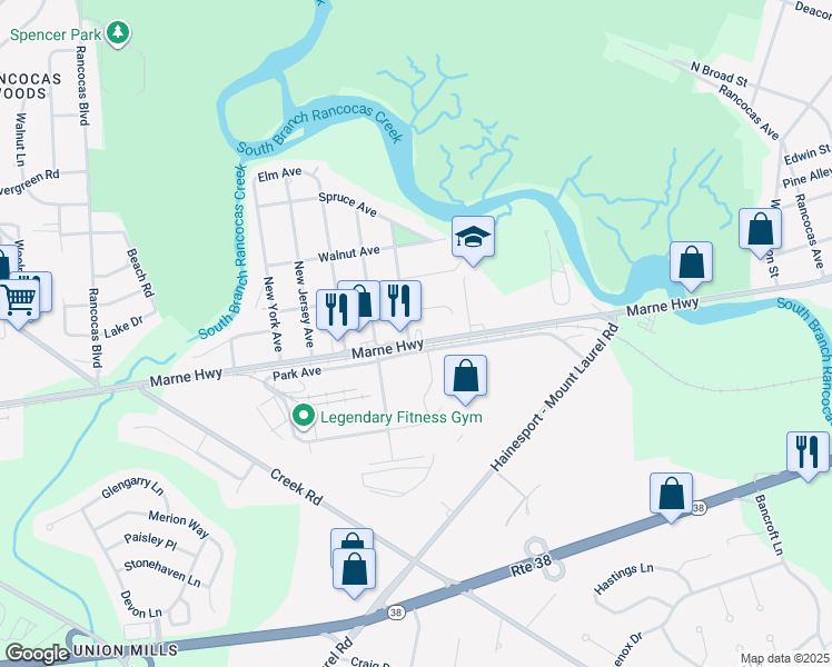 map of restaurants, bars, coffee shops, grocery stores, and more near 10 Park Avenue in Hainesport