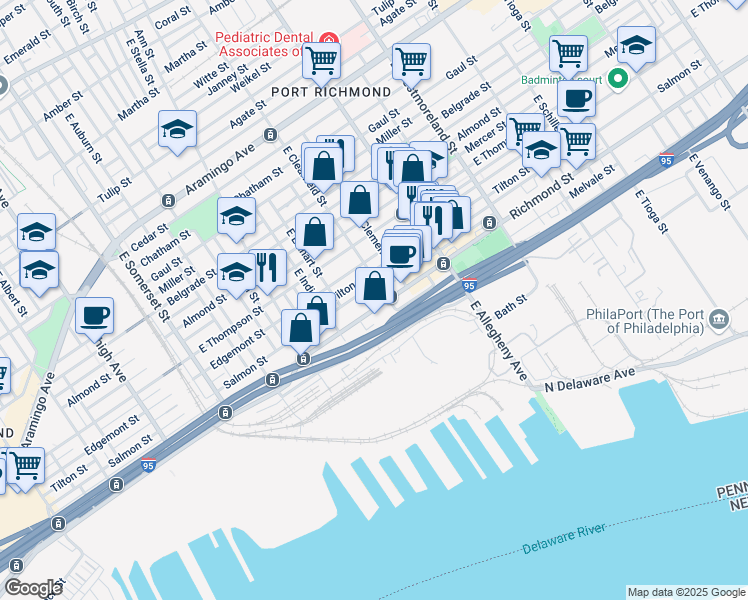 map of restaurants, bars, coffee shops, grocery stores, and more near 3027 Richmond Street in Philadelphia
